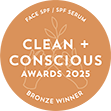 Bronze award badge for 2025 Clean + Conscious Awards.