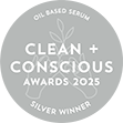 Silver award badge for 2025 Clean + Conscious Awards.