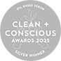 Silver award badge for 2025 Clean + Conscious Awards.