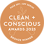 Bronze award badge for 2025 Clean + Conscious Awards.