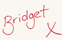 The hand written word 'Bridget'.