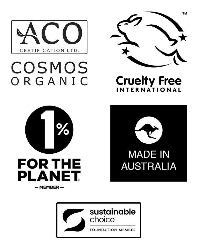 Certified organic and cruelty free skincare logos.