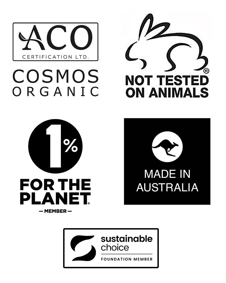 Certified organic and cruelty free skincare logos.
