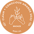 2022 Clean and conscious beauty awards body oil category bronze award winner.