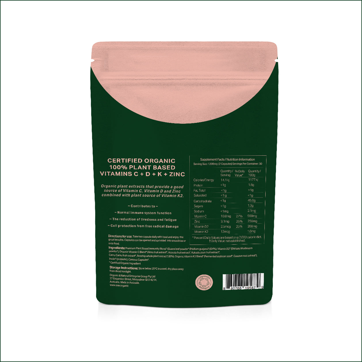 A dark blue stand-up pouch of fyto CHILL+ Certified Organic 100% Plant Based Vitamin B Complex + D, featuring a large beige circle graphic on the right side, set against a plain white background.