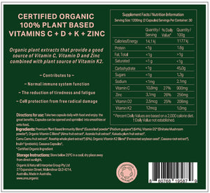 Supplement label with organic certification on a green background